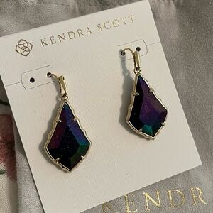 EUC Kendra Scott Alex Faceted Iridescent Blue Goldston Drop earring Gold Plated